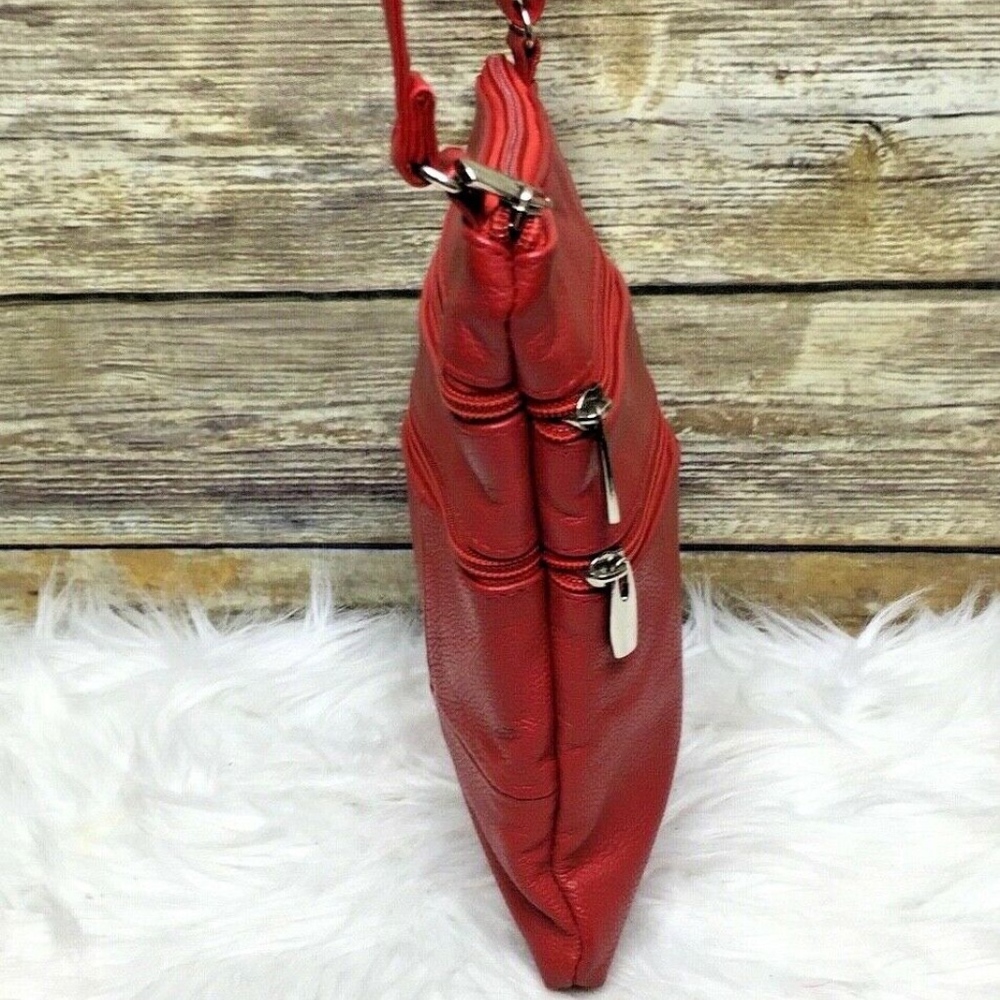 Red Pebbled Leather Patchwork Style Crossbody - image 3